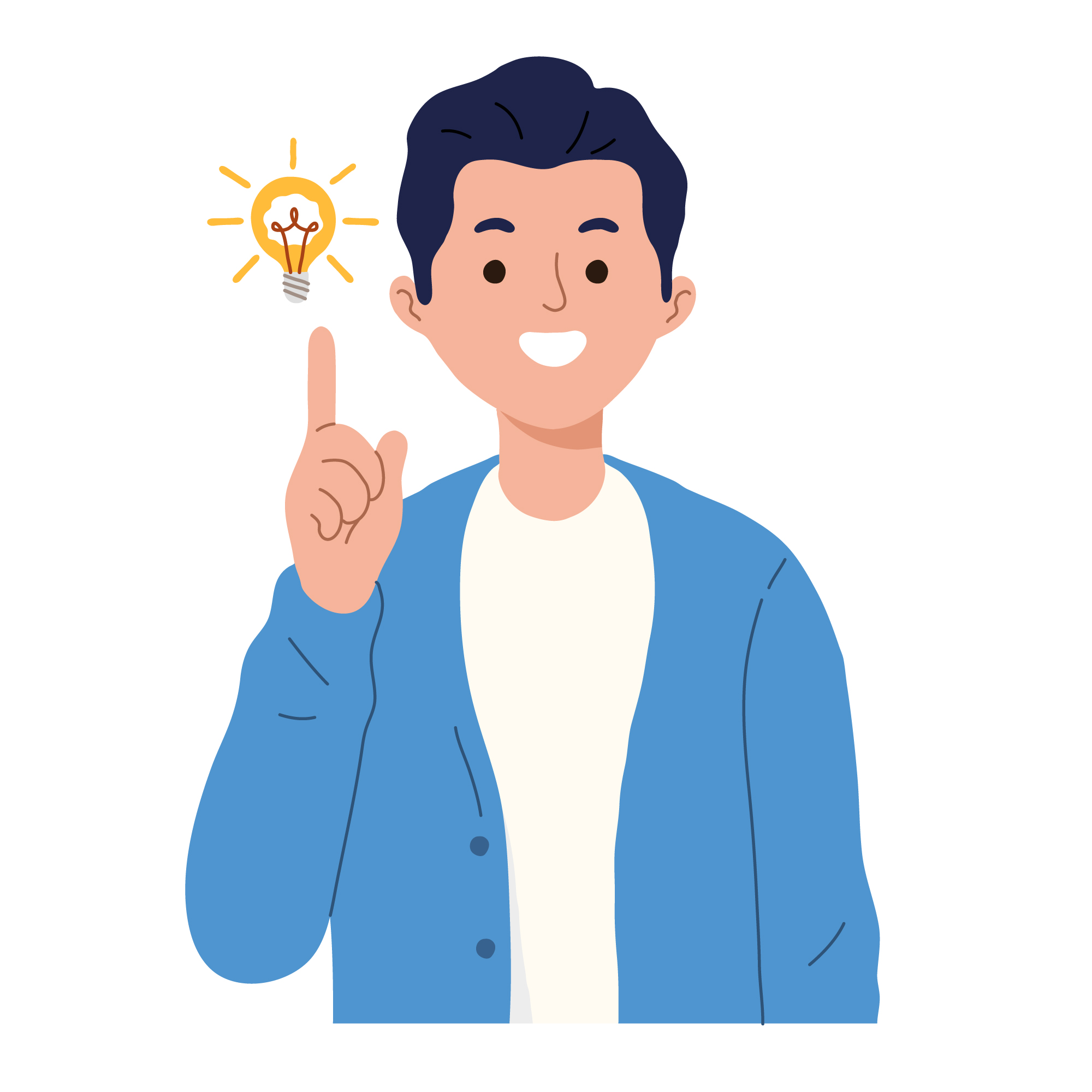 Man shows gesture of a great idea find solution of the problem vector illustration in cartoon style Concept